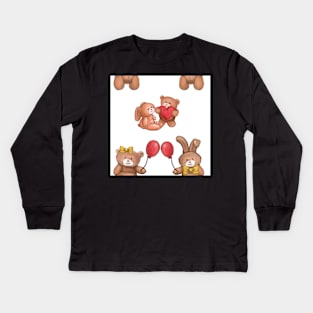 Teddy and Bunny lovely white Kids Long Sleeve T-Shirt